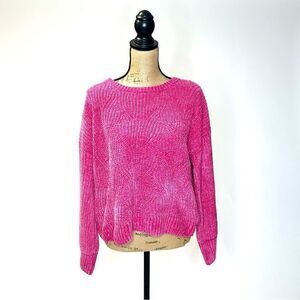NWT Large -Pink Rose Hot pink chenille, cropped sweater, soft and cozy
